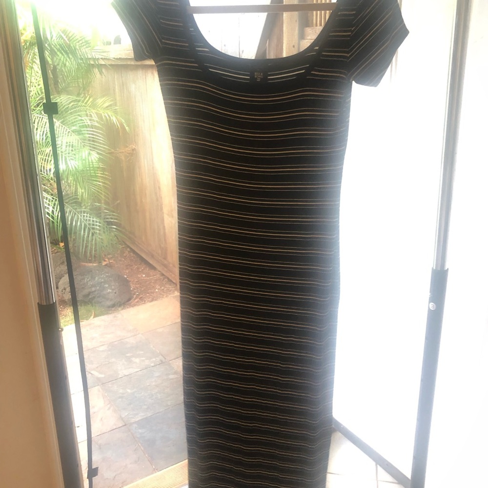 Black and white striped midi dress